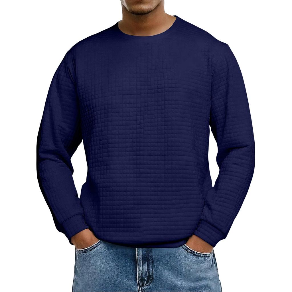 Men's Loose-fitting Casual Waffle-weave  Neck Long-sleeved Top