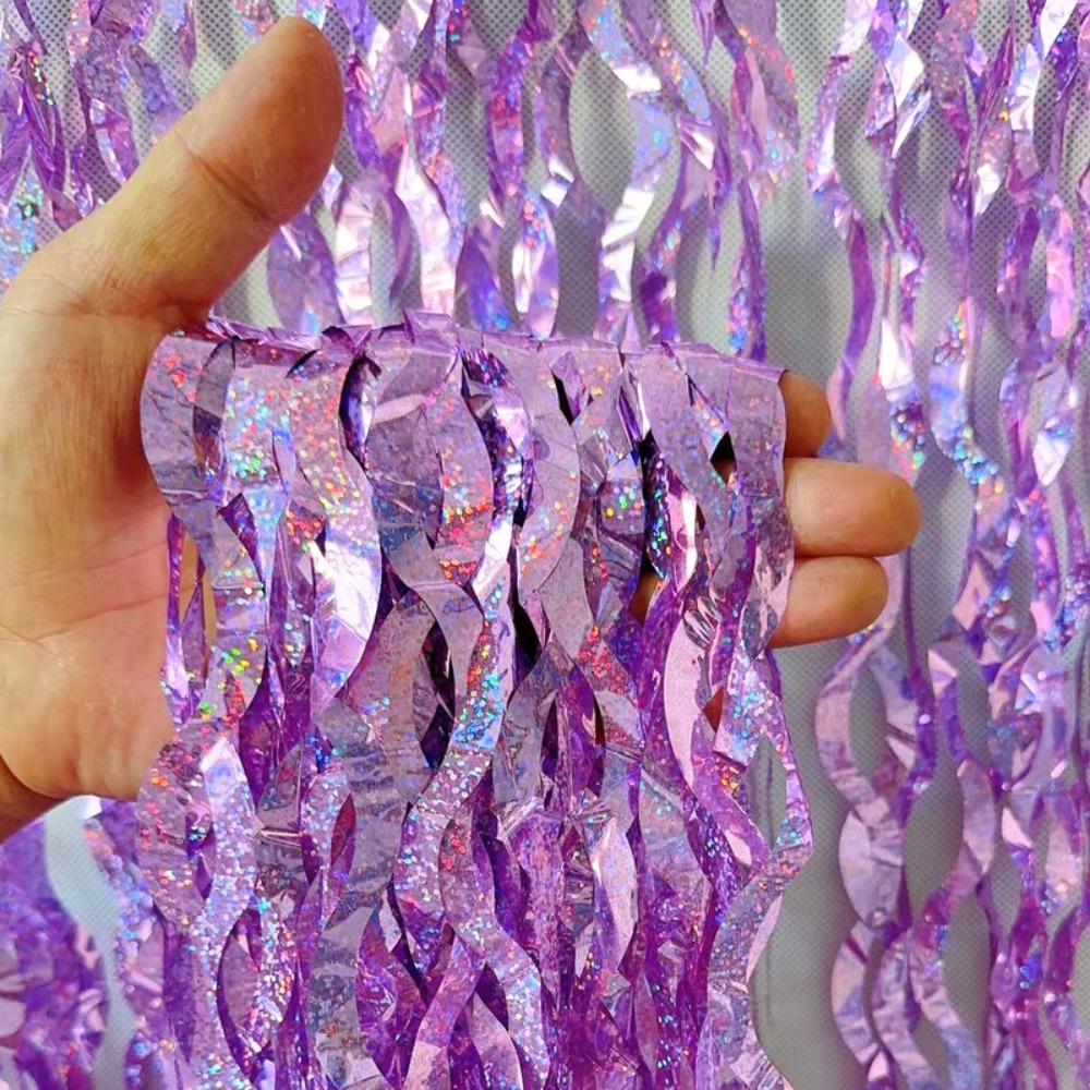 1x2m Wave Pattern Foil Curtain PET Multipurpose Decoration Balloon Rain Curtain Tinsel Fringe Streamer Background
