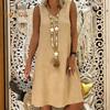 Lady Summer Dress Sleeveless V Neck A-line Solid Color Knee Length Midi Dress Pullover Vest Type Vacation Beach Dress