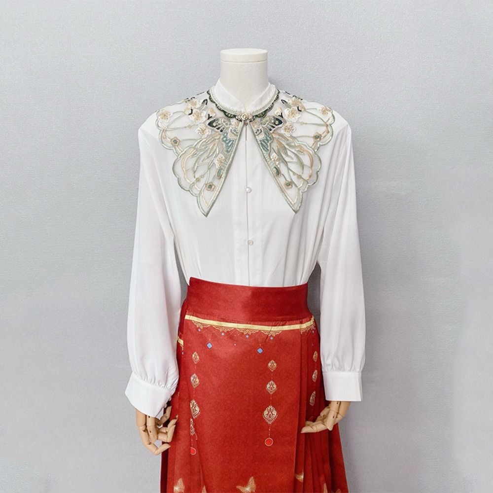 Pearl False Floral Yunjian Butterfly Kids Shirt False Collar Elegant Decoration Hanfu Shawl  Girl
