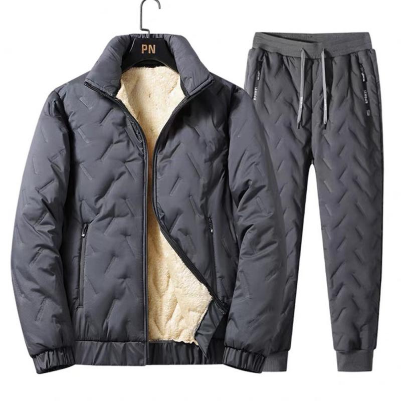 Winter Warm Anzug Herren Zweiteiliges Set Herbst Winter Verdickt Lässige Hose Warme Jacke Pullover Jacken Mann