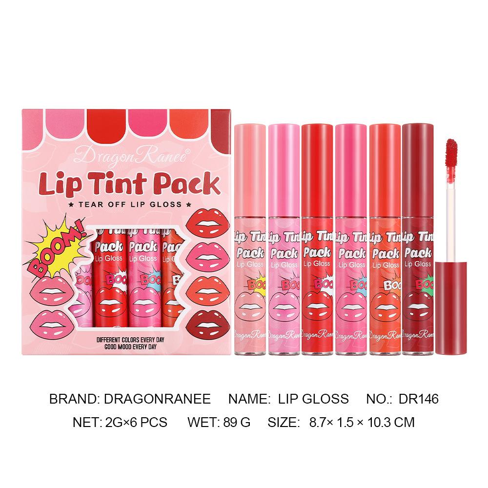 6 stk/boks Tear-Off Lip Gloss Set Vanntett Varig Matt Rød Peel Off Liquid Lipstick Lip Dye Tattoo Tinted Non-Ticky Lip Glaze
