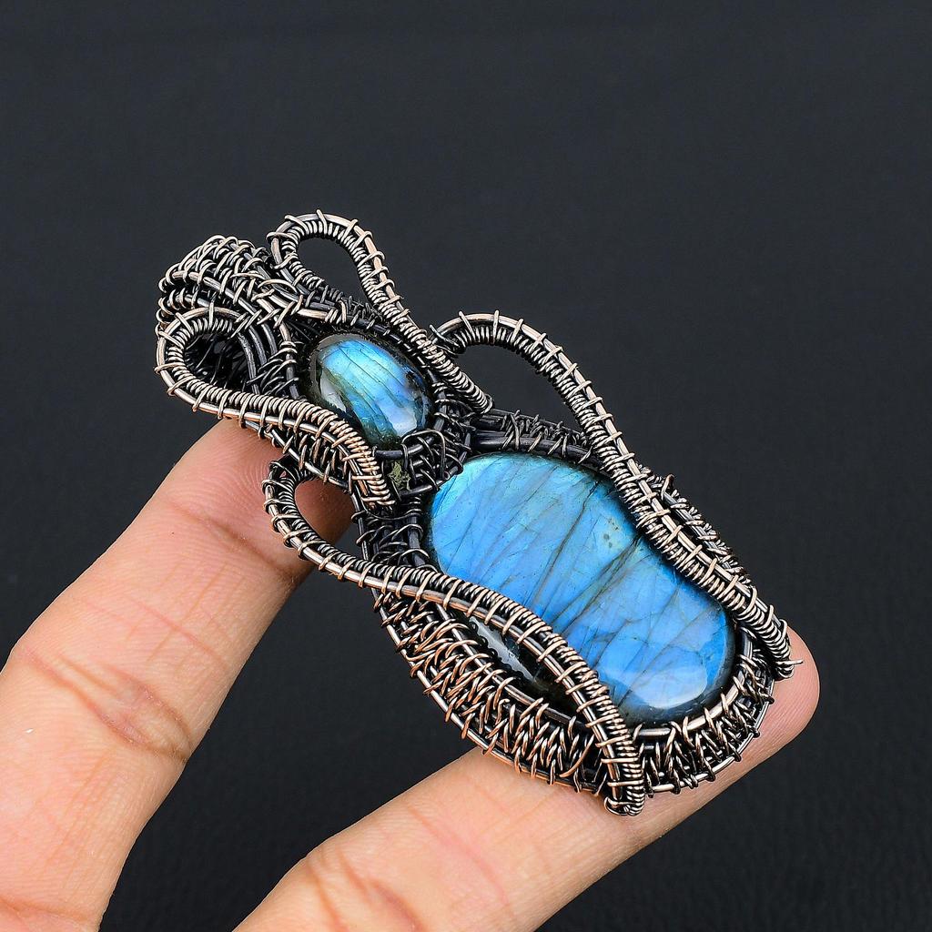 Labradorite Pendant, Handmade Gemstone 999 Copper Wire Wrapped Pendant Antique Jewelry, For Gift Silver Jewelry