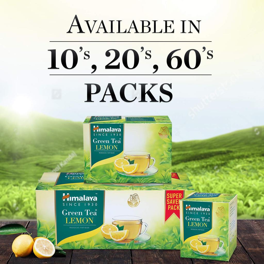 Himalaya Green Tea Lemon Tea Bags 20 Count X Pack of 2 Herbal Refreshing Daily Wellness Drink Antioxidant Beverage