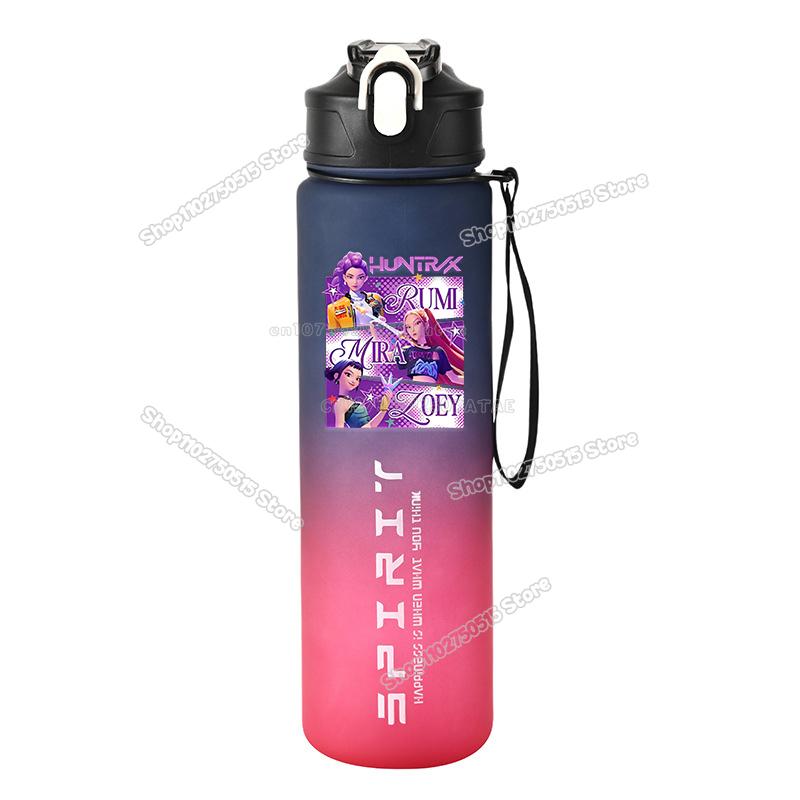 800ML Kpop Lovci Démonů Dětská Láhev na Vodu Mira Zoey Rumi Dívka Sportovní Plastový Hrneček se Slámkou Cestovní Fitness Nepropustná Láhev na Pití
