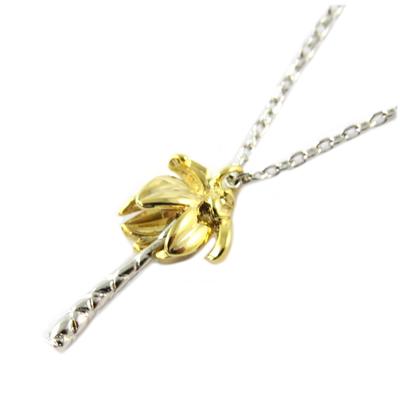 [Q1497] - Handmade Silver-gold 'Jungle' Necklace (palm Tree) - 18x8 Mm