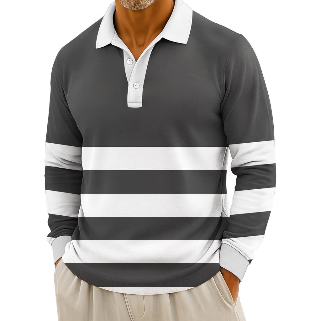 Pánské ležérní pruhované topy s dlouhým rukávem a zapínáním na knoflíky