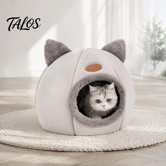 Small Animal Bedding Plush Cat Cave Bed with Ears, Enclosed Cozy Hide Bed, Non-slip Cute Ear Bottom, Warm Winter Pet Nest for Indoor Large Cats