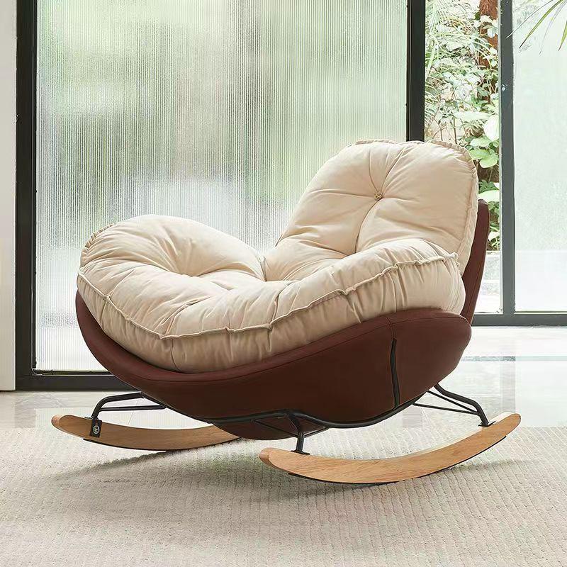 Single Rocking Chair - Comfortable White Sofa for Balcony, Living Room, or Bedroom Leisure.