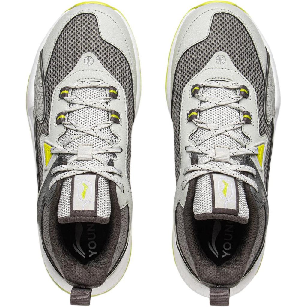 Li Ning Basketball Series Comfortable Versatile Durable Rebound Breathable Support Low Top Kids Basketball Shoes Kids sneaker Gray Green YKBV105-7