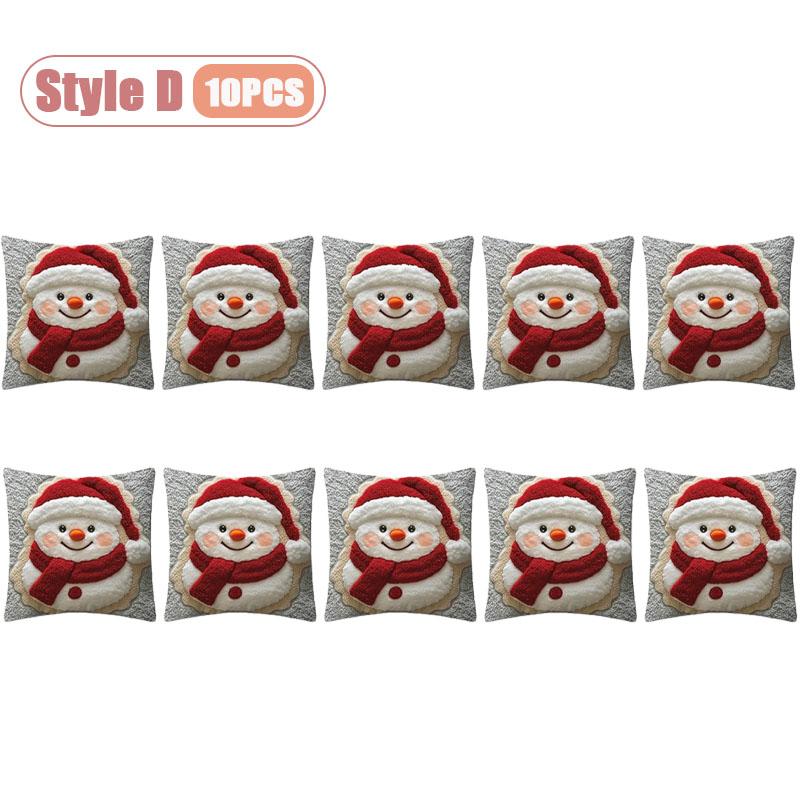 1-10PCS Christmas Pillow Cover Snowman and Reindeer Digital Print Sofa Cushion for Home Office and Living Room Holiday Decor