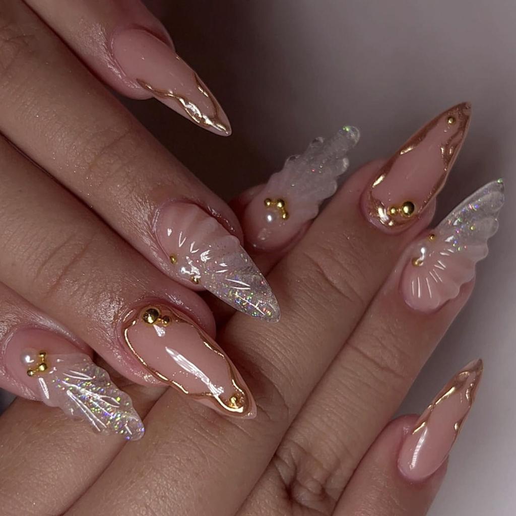 Elegant Almond Shapeds Press On Nail With 3D Waterdrops Texture ABS Material Comfort Fit For Office Event Beach Vacations
