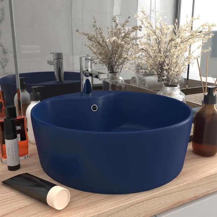 VidaXL Lavabo de Luxe avec Trop-plein Vasque à Poser de Toilette Lave-mains de Salle de Bain Salle Cosmétique Maison Bleu 147034