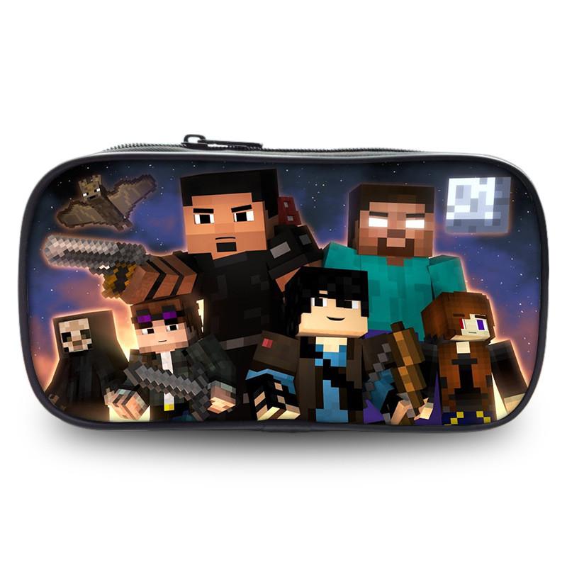 2023 New Large Capacity Kids Minecraft Pencil Case Polyester Cartoon Stationery Bag