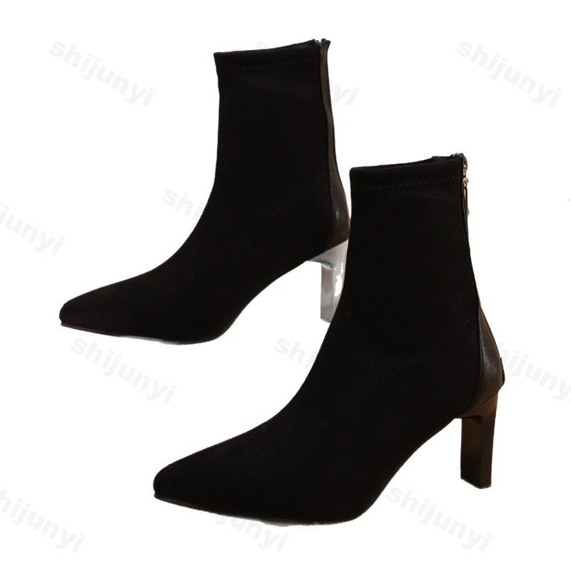 Fashion Women Ankle Boots 2025 Autumn Faux Suede High Heel Dress Shoes Sexy Pointed Toe Women Short Boots Zip Anti-Slip Botas Mujer