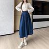2025 Frühling/Sommer Koreanischer A-Linien Denim Midirock mit plissiertem Saum und elastischer hoher Taille.