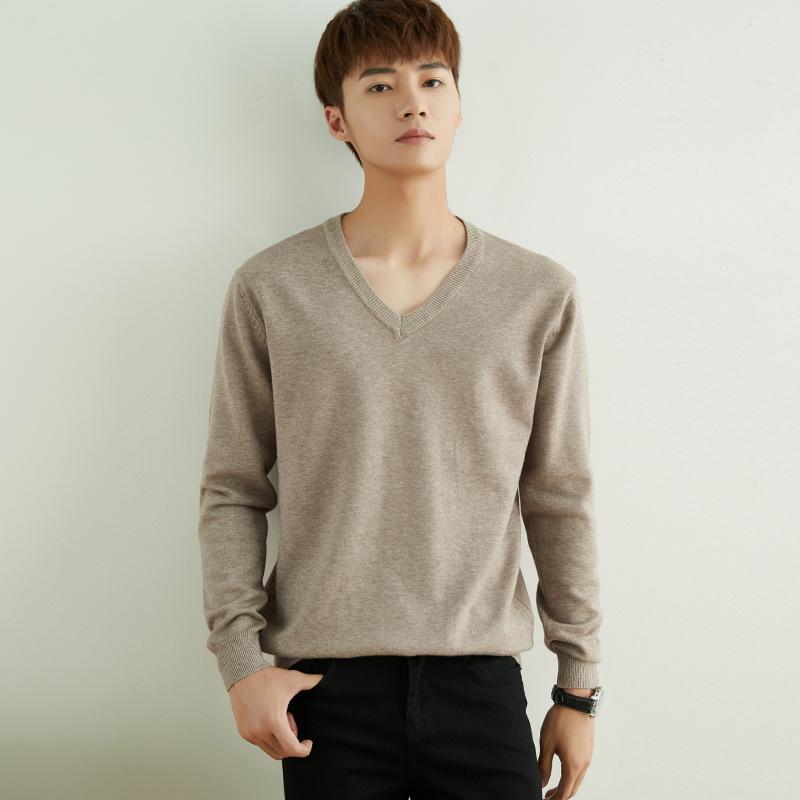 Autumn and Winter V-neck Round Neck Men's Knit Sweater Simple Wind Wild Color Pure Color Pullover Sweater Bottoming Business Sweater