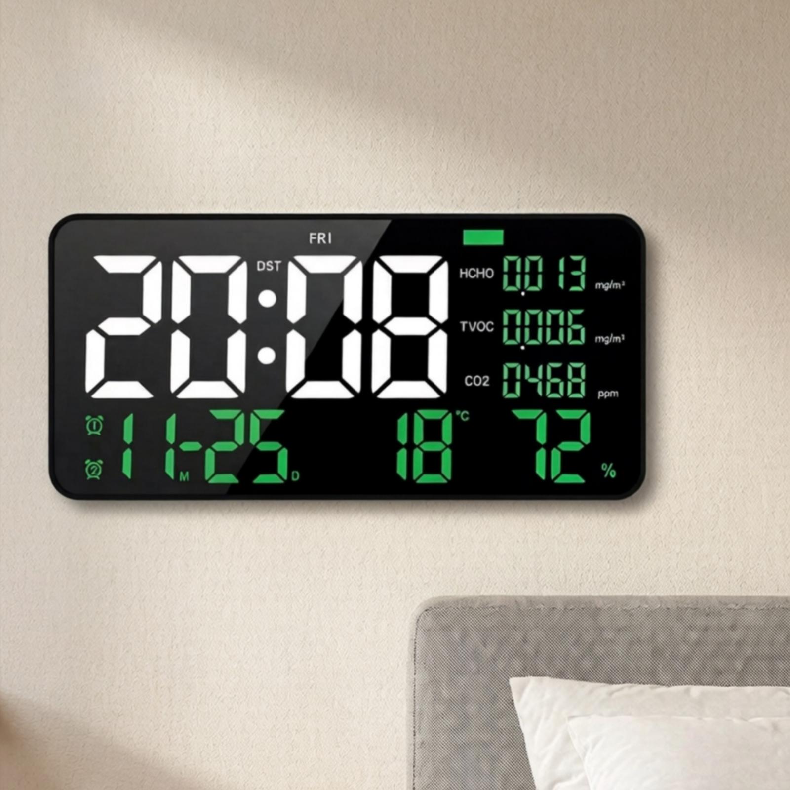 Air Quality Air Quality Monitor Clock Temperature and Humidity Display Digital Wall Air Quality Monitor Clock Timepiece зелёный