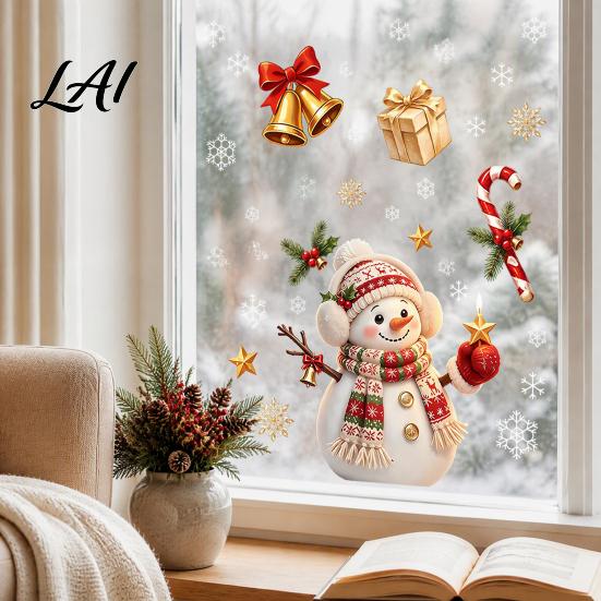 Santa Claus Wall Stickers Christmas Window Cling Santa/Snowman/House/ Tree Patterns Print Waterproof Winter Wonderland Ornaments PVC Decorative