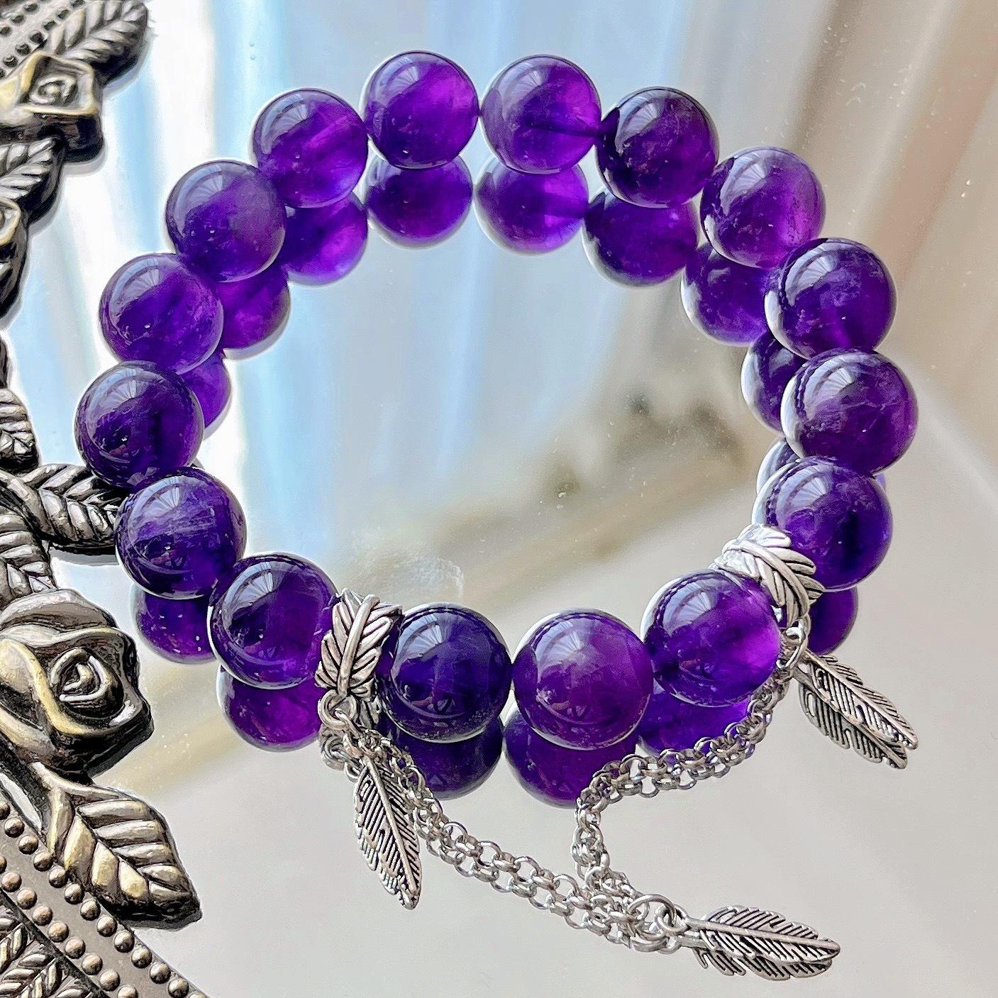 12Mm Noble Royal Grape Purple Natural Amethyst Bracelet Bracelet