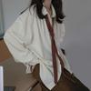 Women Shirt Solid Color Long Sleeve Lapel Tie Design Casual Shirt Loose Fit Office Party Shirt Daily Wear