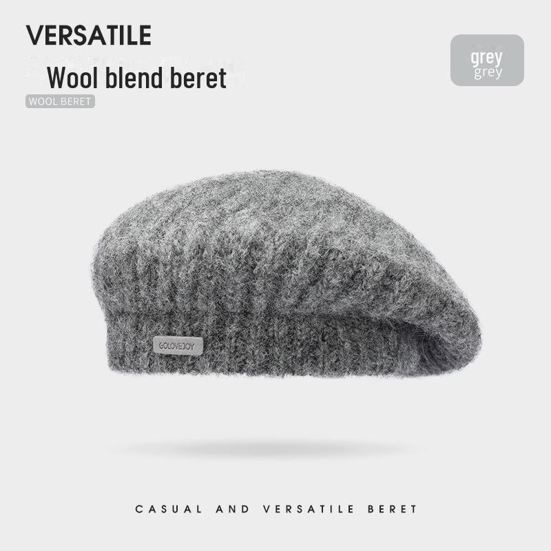 

DMZ103 Шерстяной берет в стиле ретро: Ветрозащитный, теплый и просторный для осени и зимы One Size