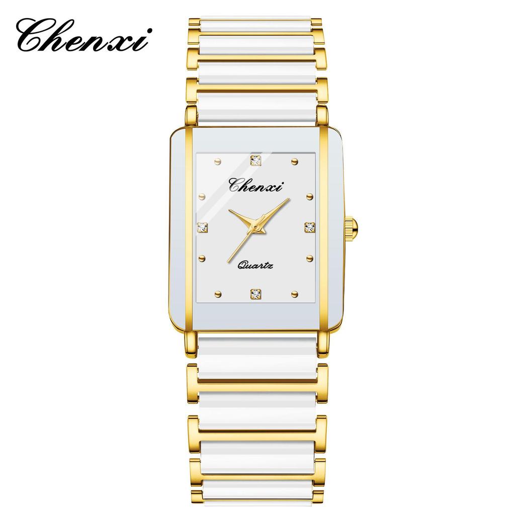 CHENXI Morning Light Ceramic Couple's Quartz Watch - Fashionable Square Design
