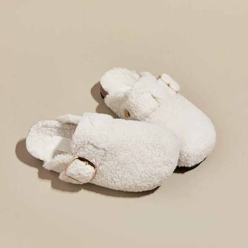 Fashion Warm Thicken Lamb Wool Birken Slippers Women 2024 Winter Fur Flat Mules Shoes Woman Brand Designer Thick Bottom Outdoor Slides