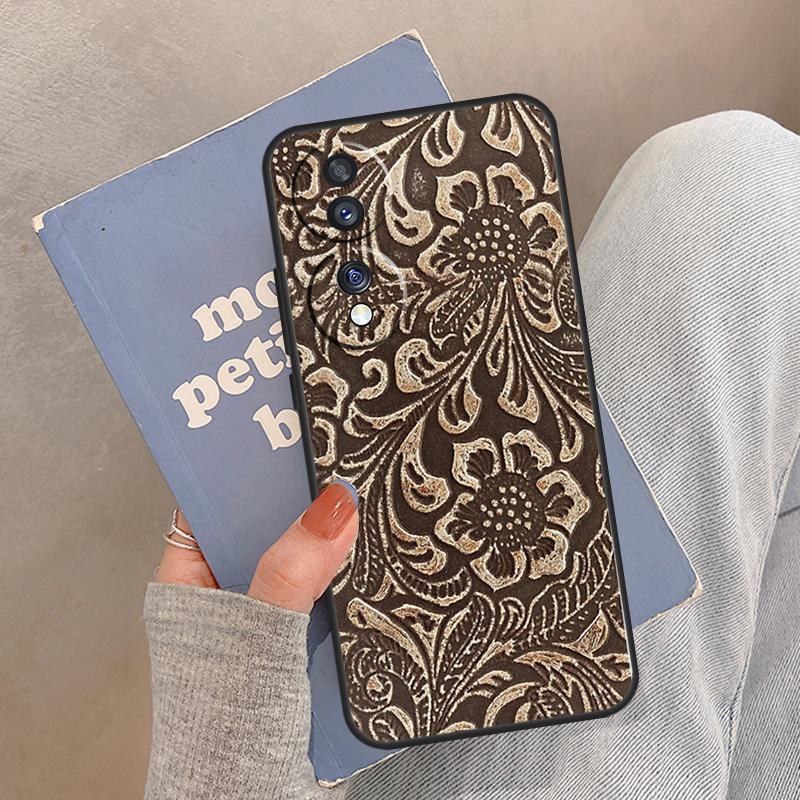 Brown Hand Tooled Western Case For Honor Magic 8 5 6 7 Pro Cover For Honor 400 200 Lite 50 70 90 X8a X8b X9a X9b X9c