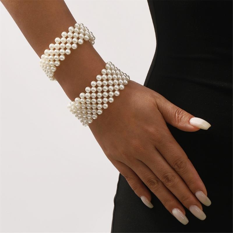 Faux Pearls Accessory Multipurpose Wear Resists Tarnish Cuff Bracelet Elegant Work and Party Wear Wristchain