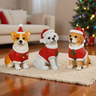 Christmas Dog Resin Decoration Cute CorgiBeagle Labrador Dog Wearing Christmas Hat And Christmas Sweater Christmas Ornament