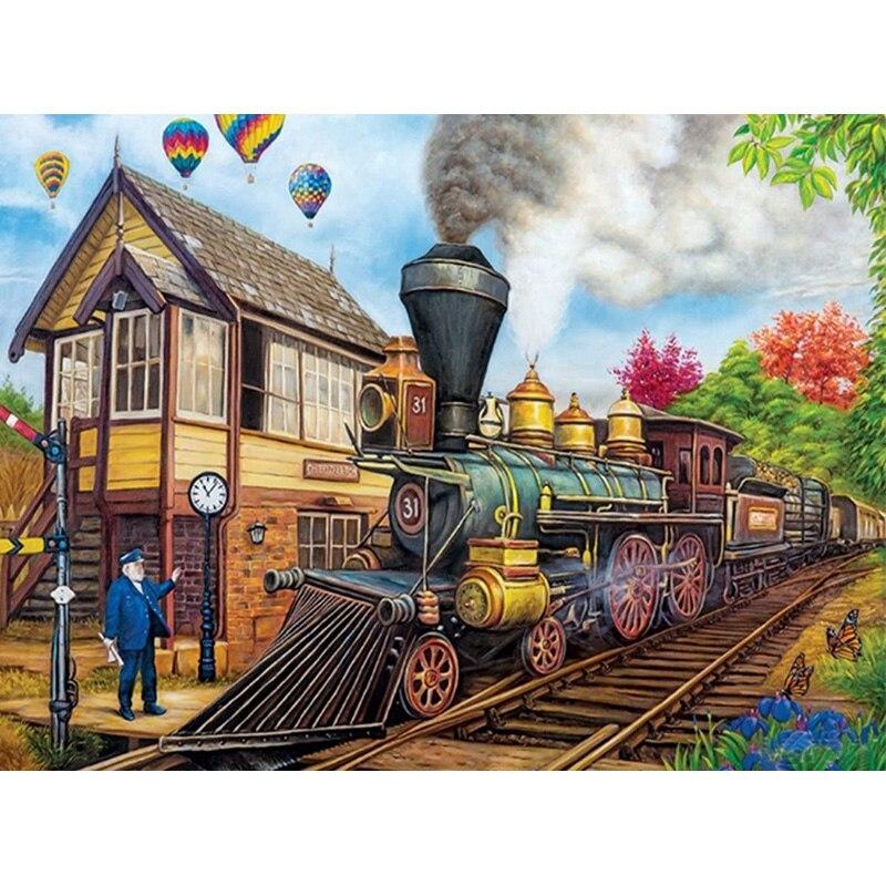 New 5D DIY Diamond Painting Train Scenery Diamond Embroidery Cross Stitch Full Round Drill Crafts Home Decor Manual Gift