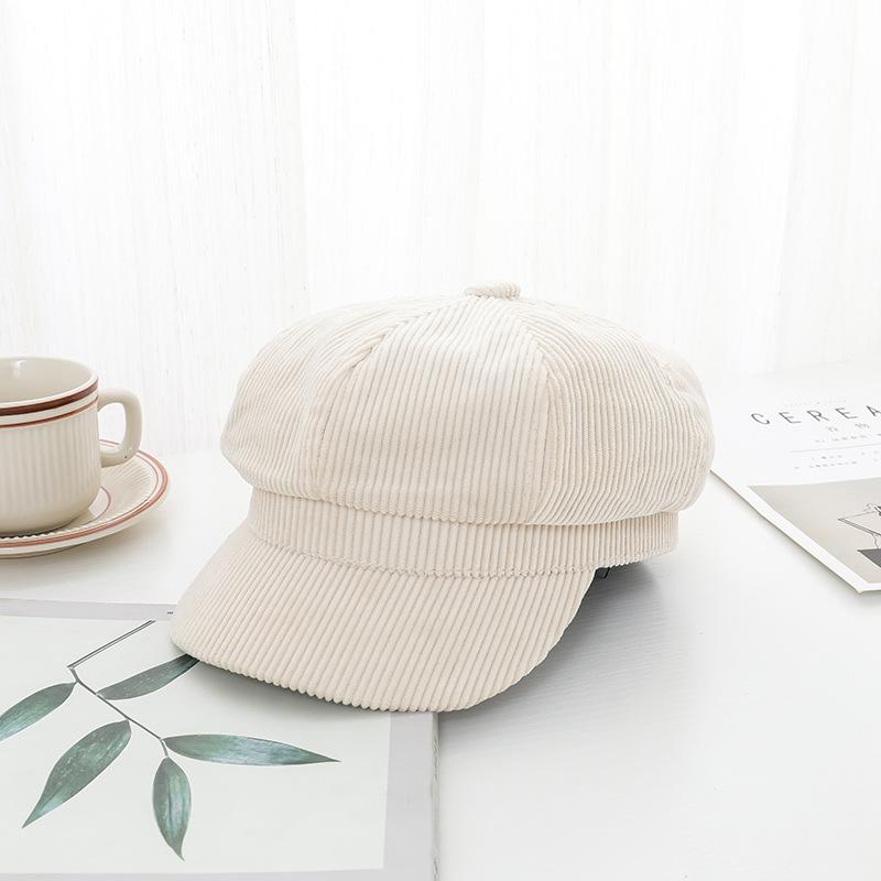 Chapéus de veludo cotelê para mulheres chapéu octogonal coreano vintage boina de lazer literária boné elegante simples chapéu de pintor quente moda