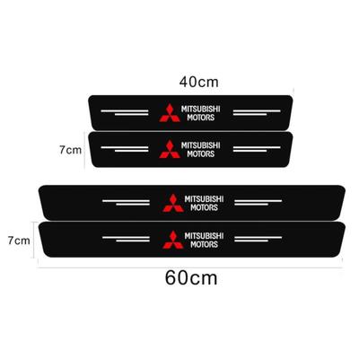 Car Model Emblem Door Sill Protector With Anti-tread Carbon Fibre-patterned Leather Door Sill Trim With Anti-scratch Decorative Overlay