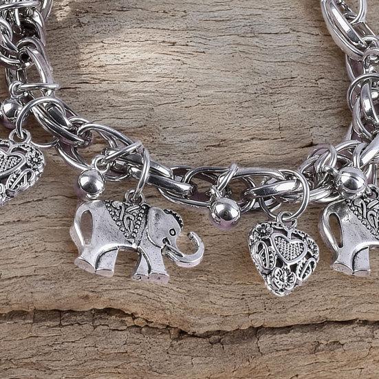 Retro Anklet, Bohemian Beach Style, with Carved Hearts Elephant Pendants, Scratch-Resistant Durable Anklet Bracelet Jewelry