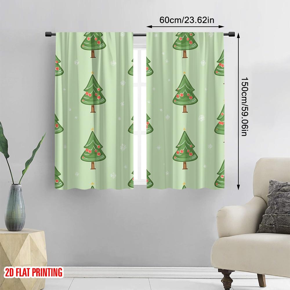 2pcs,2D Plane Printing Curtains Digital Printed Christmas Tree Snowflakes (2) Versatile 100% Polyester (without Rod) Art Deco