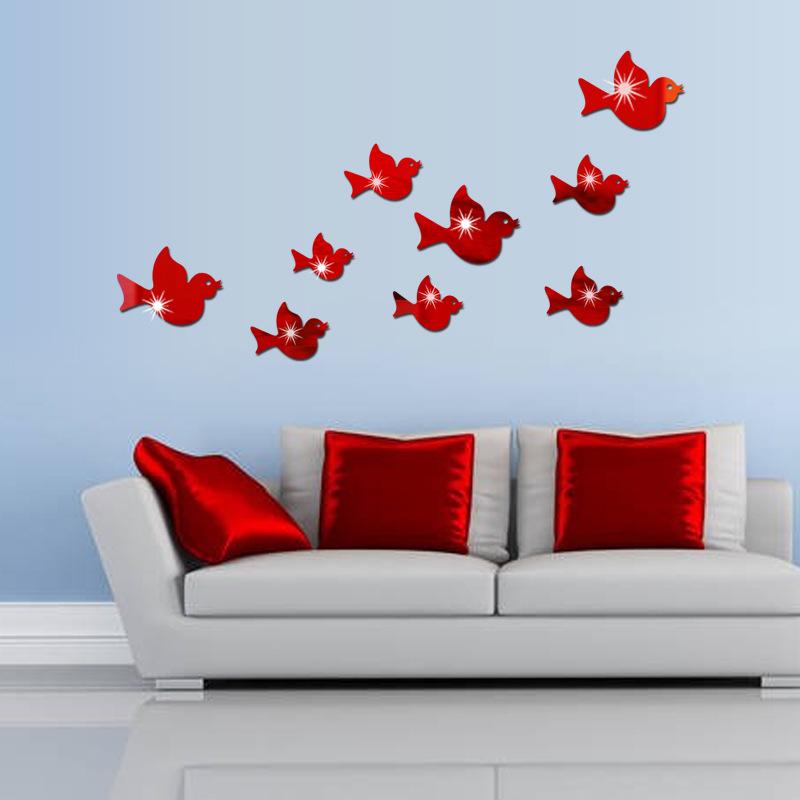 Acryl 3D Spiegel Vogel Wandaufkleber für Schlafzimmer- & Wohnzimmerdekoration