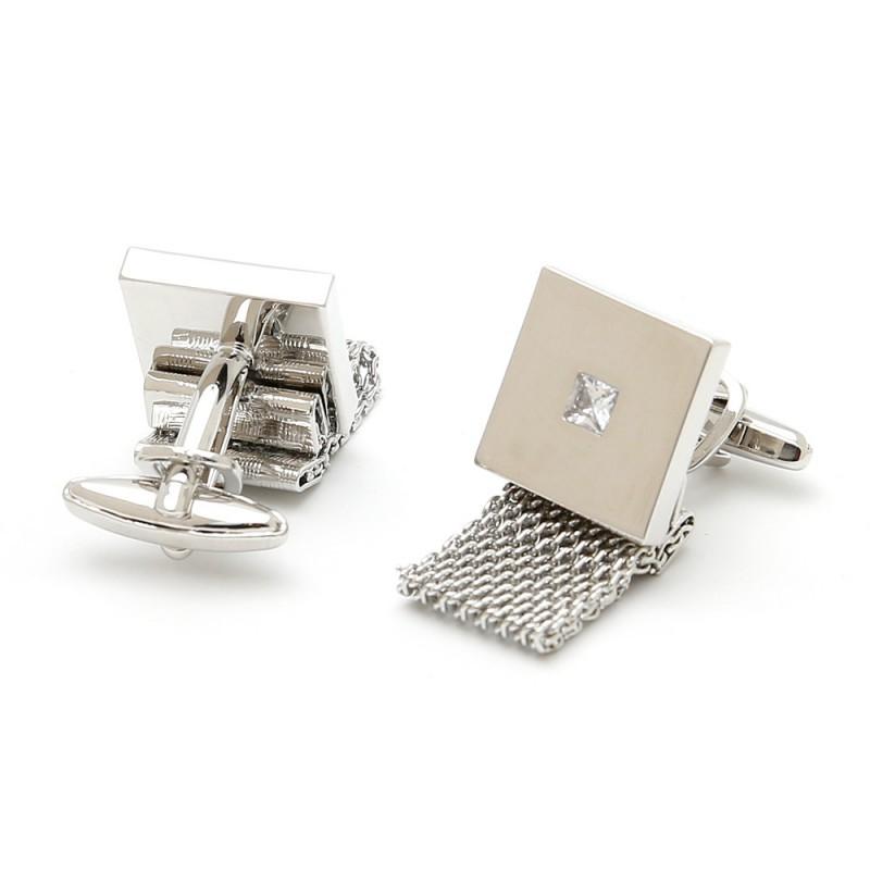 Men s Cufflinks Inlaid With Diamond Chain Square Silver Copper Armpins copper