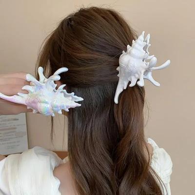 1pc New Creative Conch Hairpin Colorful Gift Fashion Hair Claw Elegant Shark Clip for Summer Beach New Headwear for Summer Beach