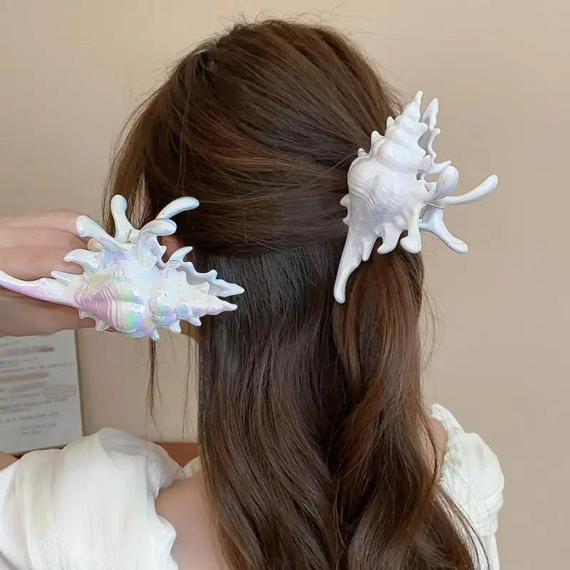 1pc Creative Conch Hairpin Colorful Gift Hair Claw Elegant Shark Clip for Summer Beach Headwear for Summer Beach