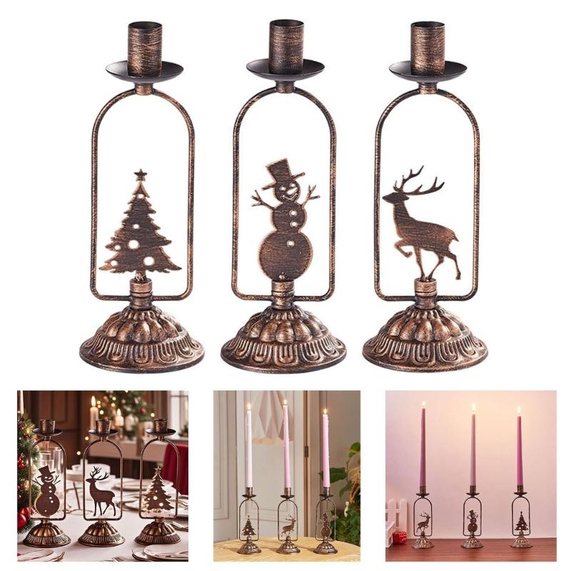 Set of 3 Stylish Metal Candle Stand with Seasonal Design Iron Texture Perfect for Indoor Outdoor Christmas Celebration