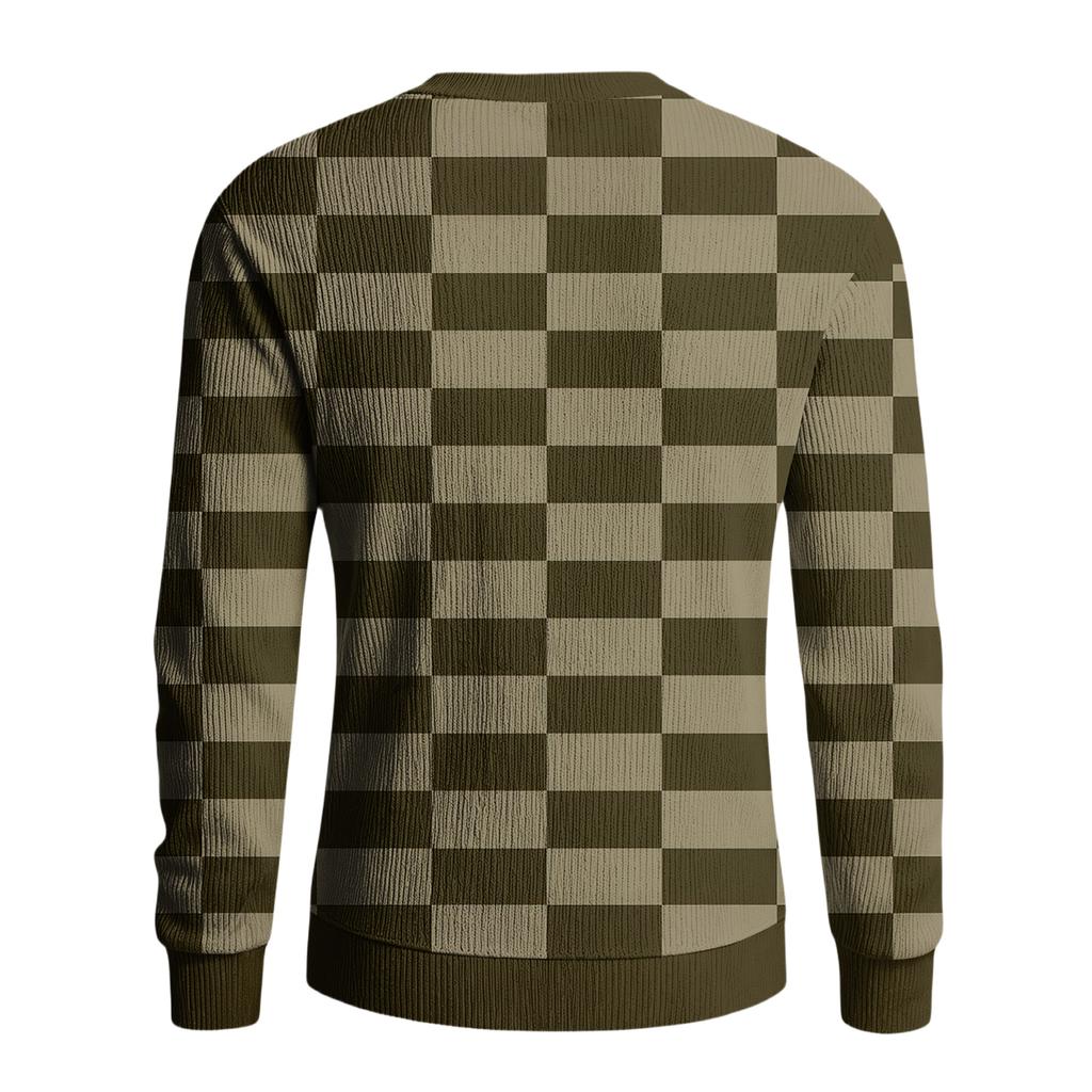 Męski sweter z okrągłym dekoltem, długim rękawem i prążkowanej dzianiny