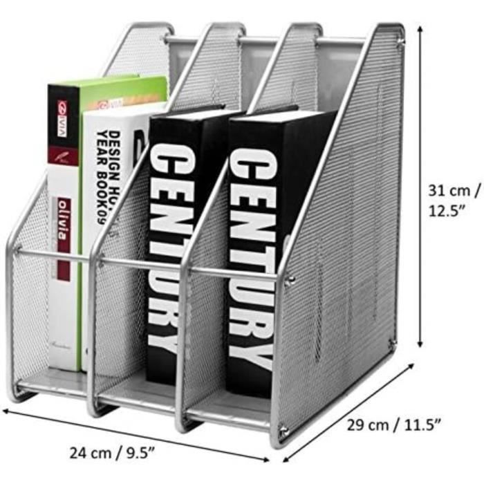 EXERZ Porte-revues De Bureau/Range-revues/Porte-Magazine En Métal À Trois rangées/Boîte De Rangement En métal-Organisateur (Argent)