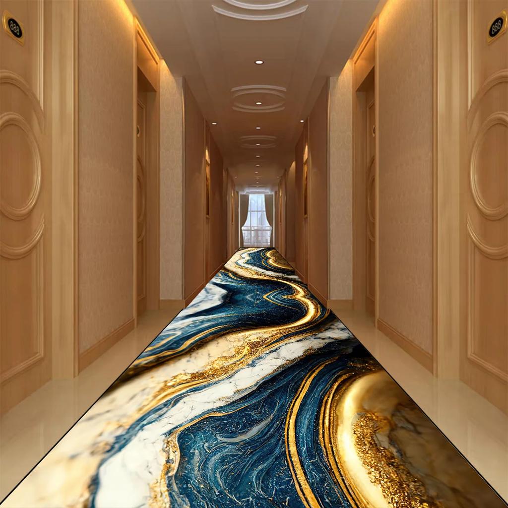 Golden Abstract Style Corridor Carpet Passageway Non-slip Runners Washable Stairway Rugs Home Decor Living Room Mat Customizable