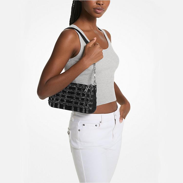 Michael Kors MK Empire Classic Quilted Zipper Closure Fabric Tote Shoulder Bag Women bags Black 32S4S8EW6C-BLACK