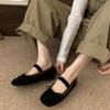 2025 autumn and winter new flat-bottomed bow velvet Mary Jane shoes women's warm ballet shoes lamb wool single shoes