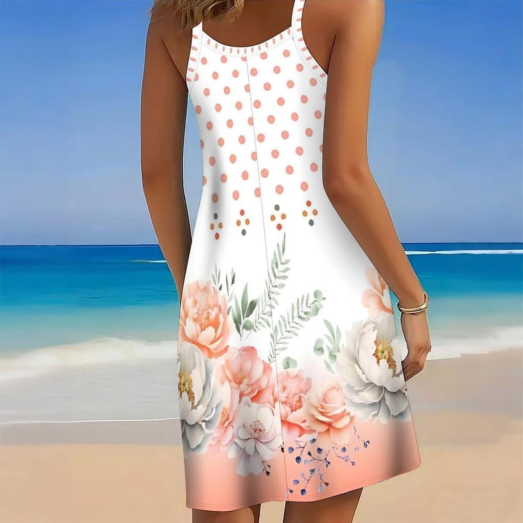 Women's Beach Dress Mini Dress Wave Point Flowers  Print Casual Modern Dress Sleeveless Loose Fit Outdoor Daily Summer