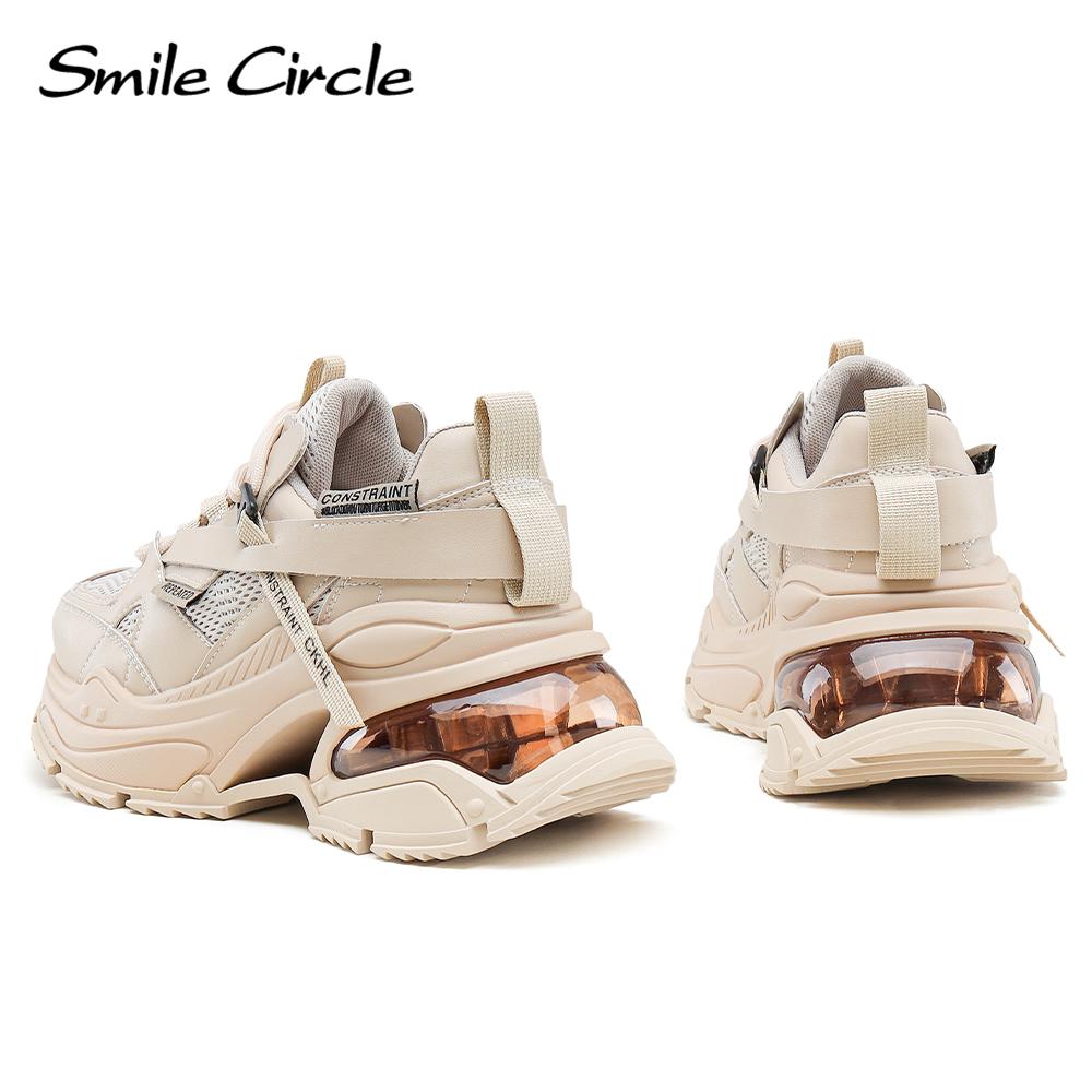 Klobige Sneakers für Damen, flache Plateau-Sneaker, Schnürung, lässige runde Zehen-Sneaker, Damenschuhe, Sneaker