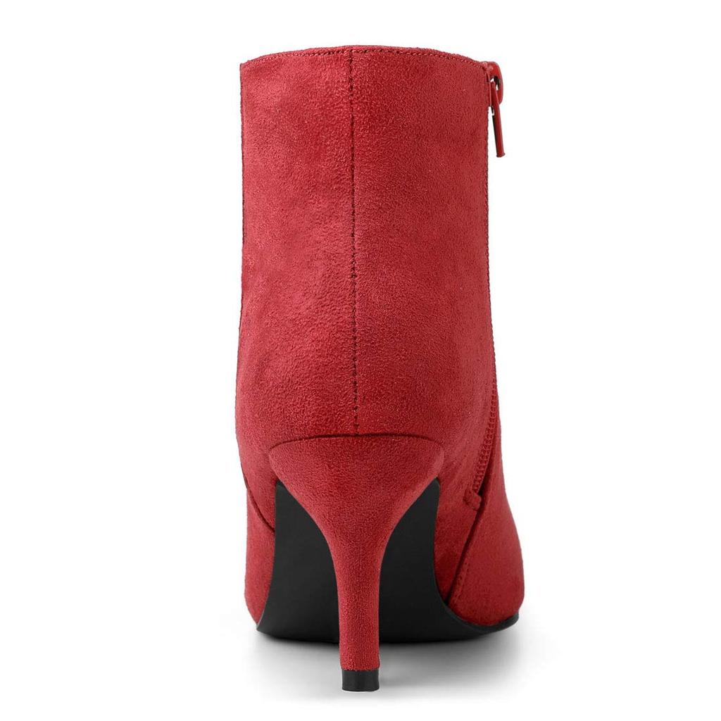 Allegra K Women's Red Zippered Ankle Boots with Stiletto Heels, Size 25.0 cm