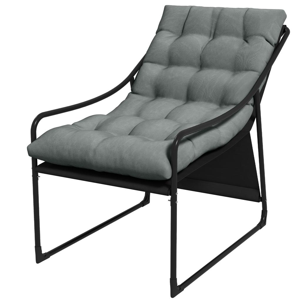 Outdoor Lounger, thick padding, rust-resistant steel frame, 62W x 110D x 88H cm, Grey/Black